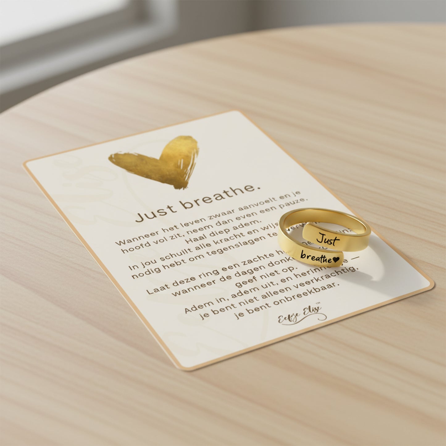 Just Breathe Citaat Ring met Geschenkkaart