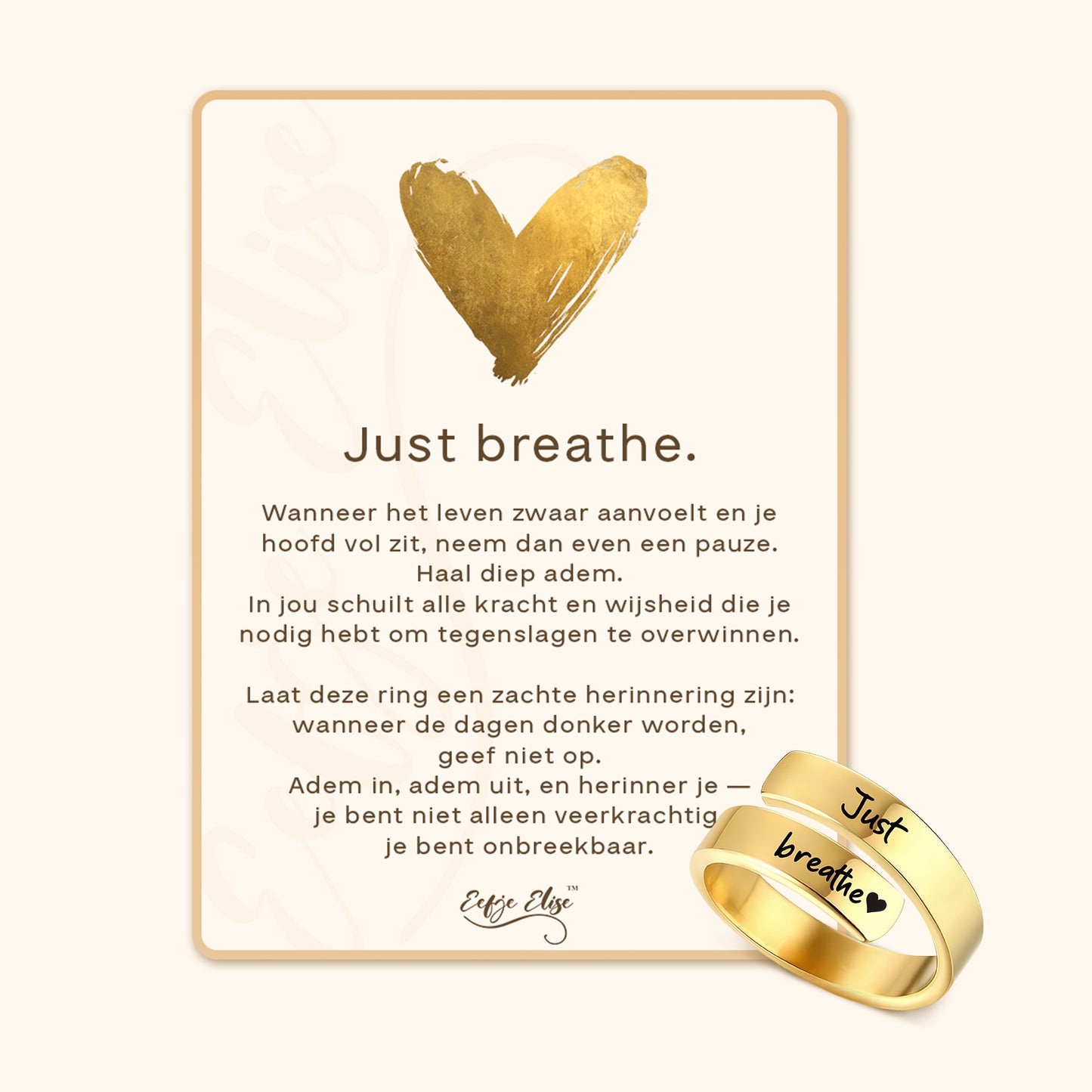 Just Breathe Citaat Ring met Geschenkkaart