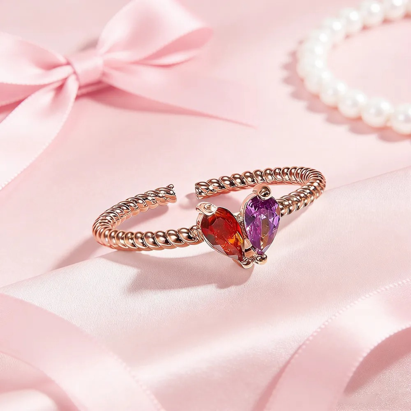 Gepersonaliseerde Hart Geboortesteen Ring