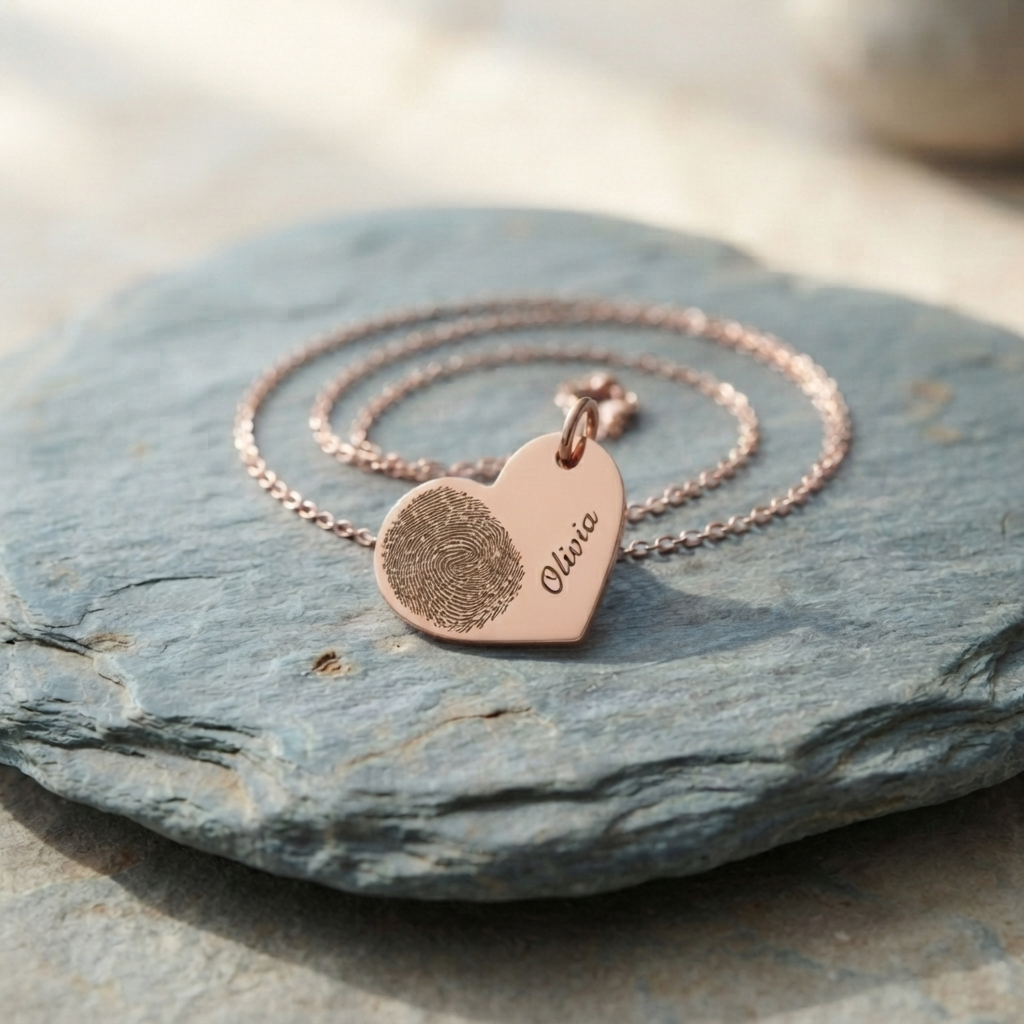 Gepersonaliseerde Hart Vingerafdruk Ketting