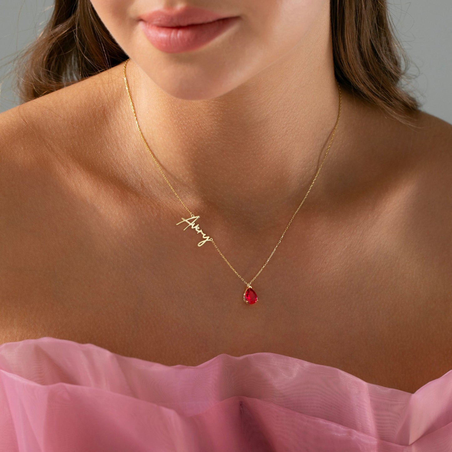 Kalligrafie Naam Geboortesteen Ketting