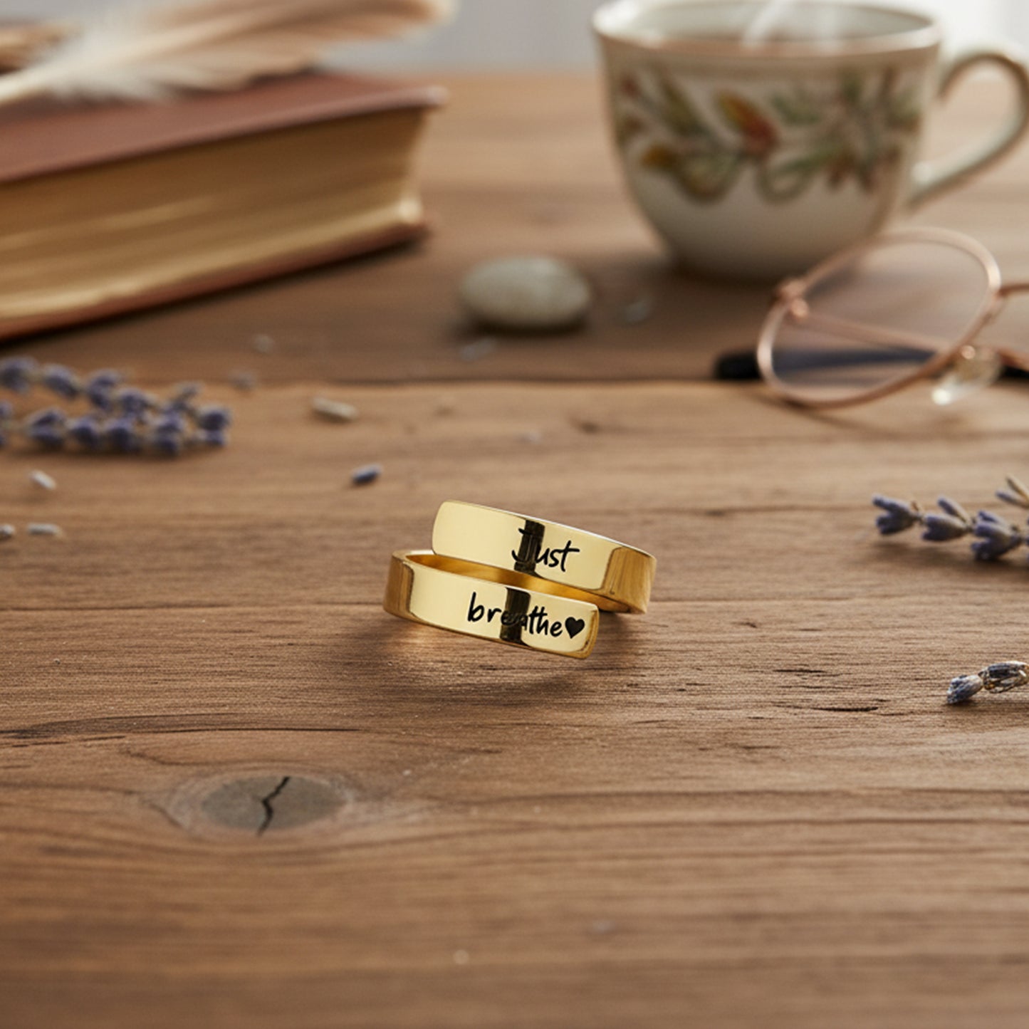 Just Breathe Citaat Ring met Geschenkkaart
