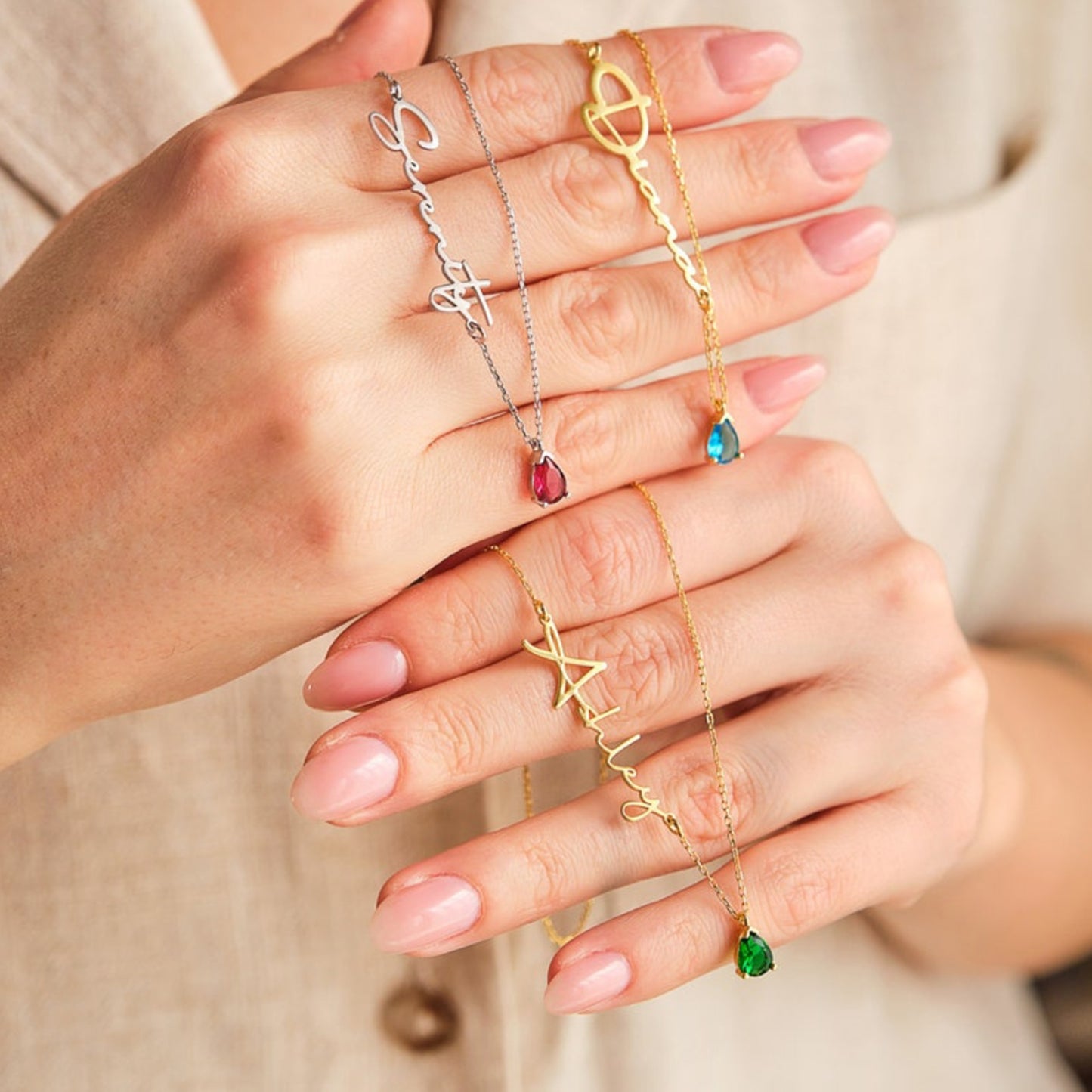 Kalligrafie Naam Geboortesteen Ketting