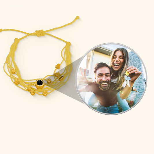 Gepersonaliseerde foto-armband met liefdes bedels