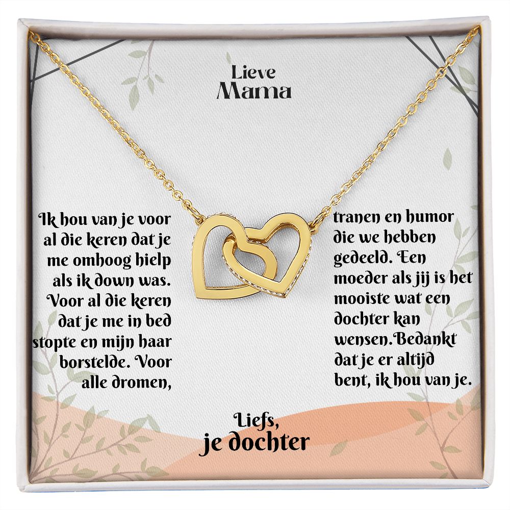Lieve Mama | Liefs, je dochter | Ik hou van je | In Elkaar Grijpende Hart Ketting