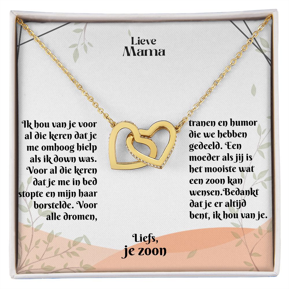 Lieve Mama | Liefs, je zoon | Ik hou van je | In Elkaar Grijpende Hart Ketting