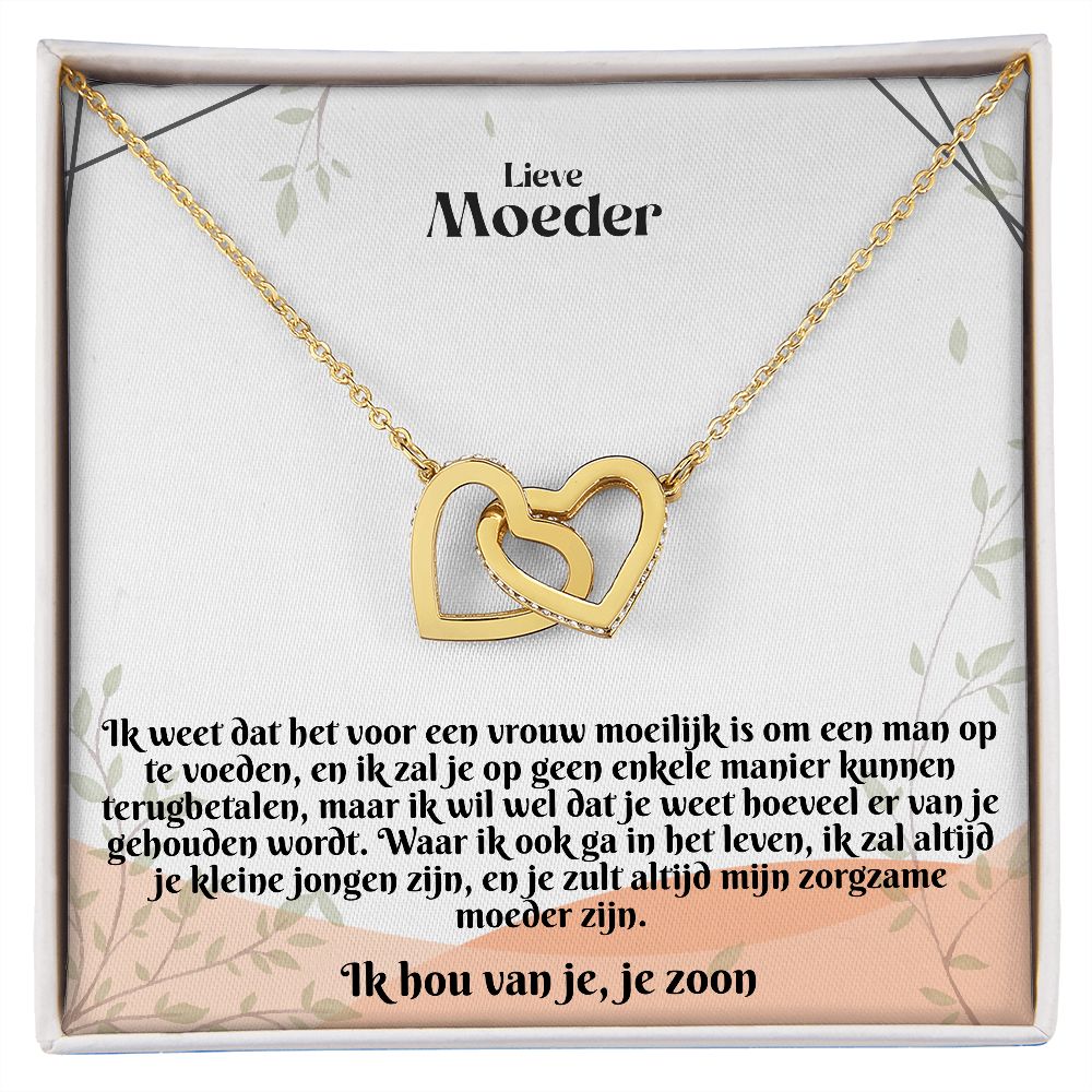 Lieve Moeder | Ik hou van je, je zoon | Zorgzame moeder zijn | In Elkaar Grijpende Hart Ketting