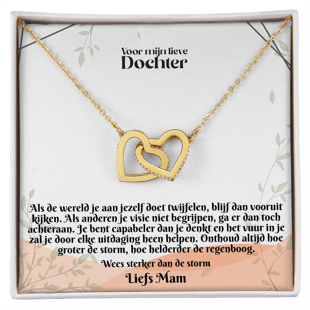 Voor mijn lieve Dochter | Liefs Mam | Wees Sterker Dan de Storm | In Elkaar Grijpende Hart Ketting