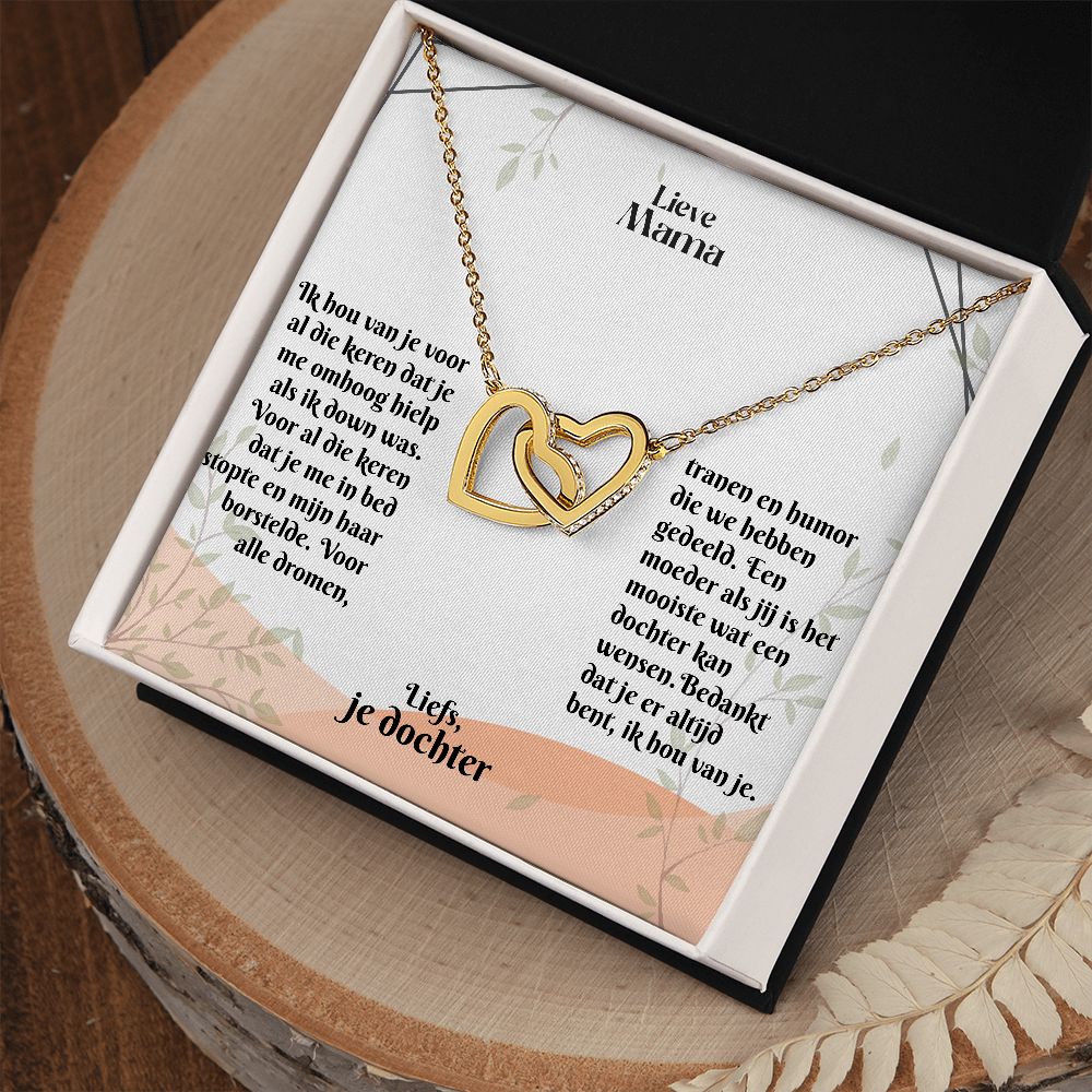 Lieve Mama | Liefs, je dochter | Ik hou van je | In Elkaar Grijpende Hart Ketting