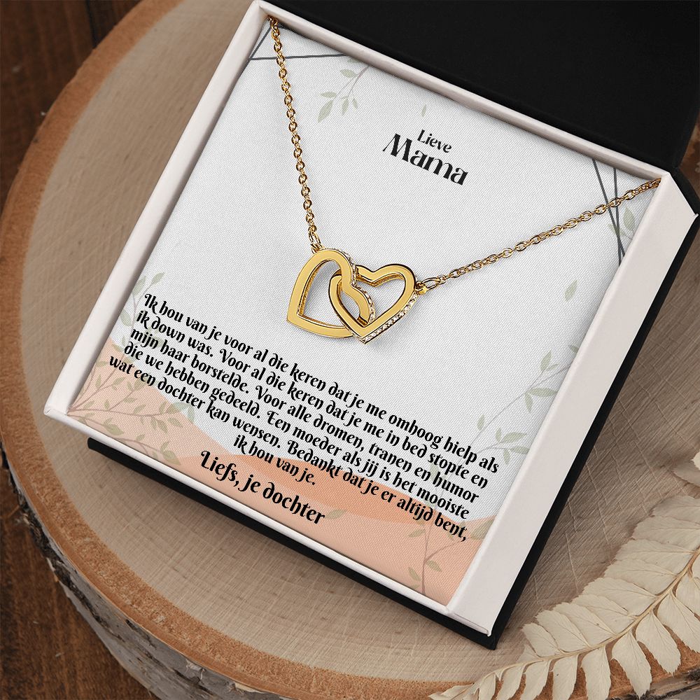 Lieve Mama | Liefs, je dochter | Ik Hou Van Je | In Elkaar Grijpende Hart Ketting