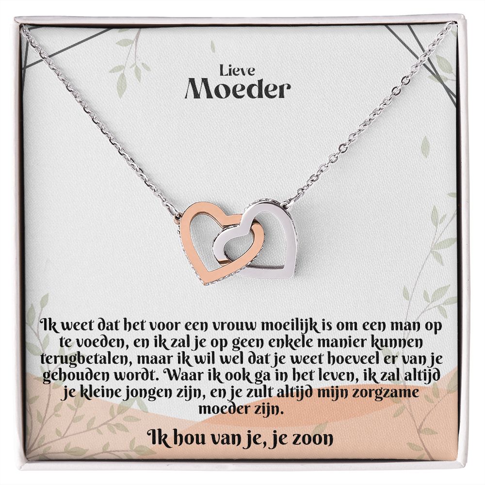 Lieve Moeder | Ik hou van je, je zoon | Zorgzame moeder zijn | In Elkaar Grijpende Hart Ketting