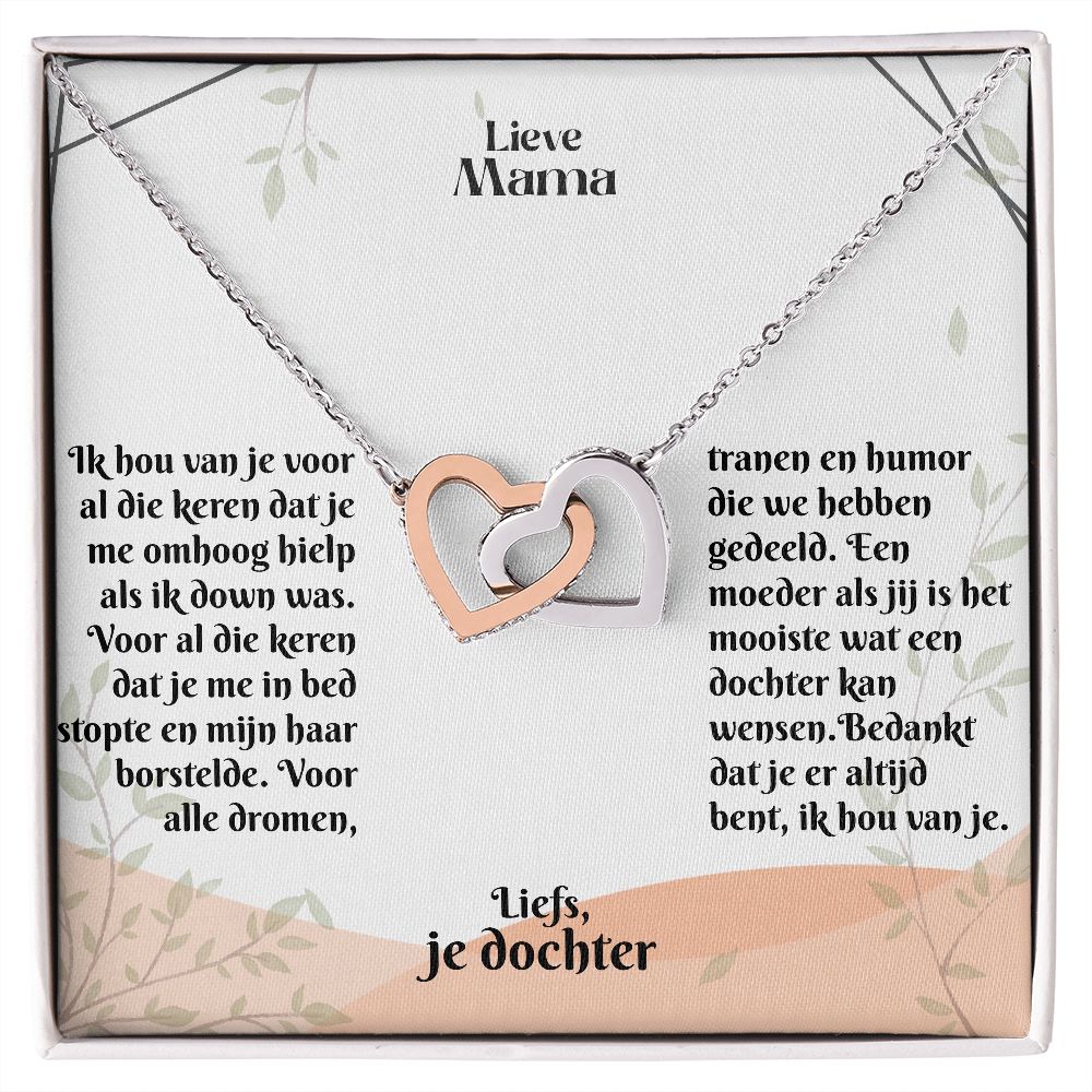 Lieve Mama | Liefs, je dochter | Ik hou van je | In Elkaar Grijpende Hart Ketting