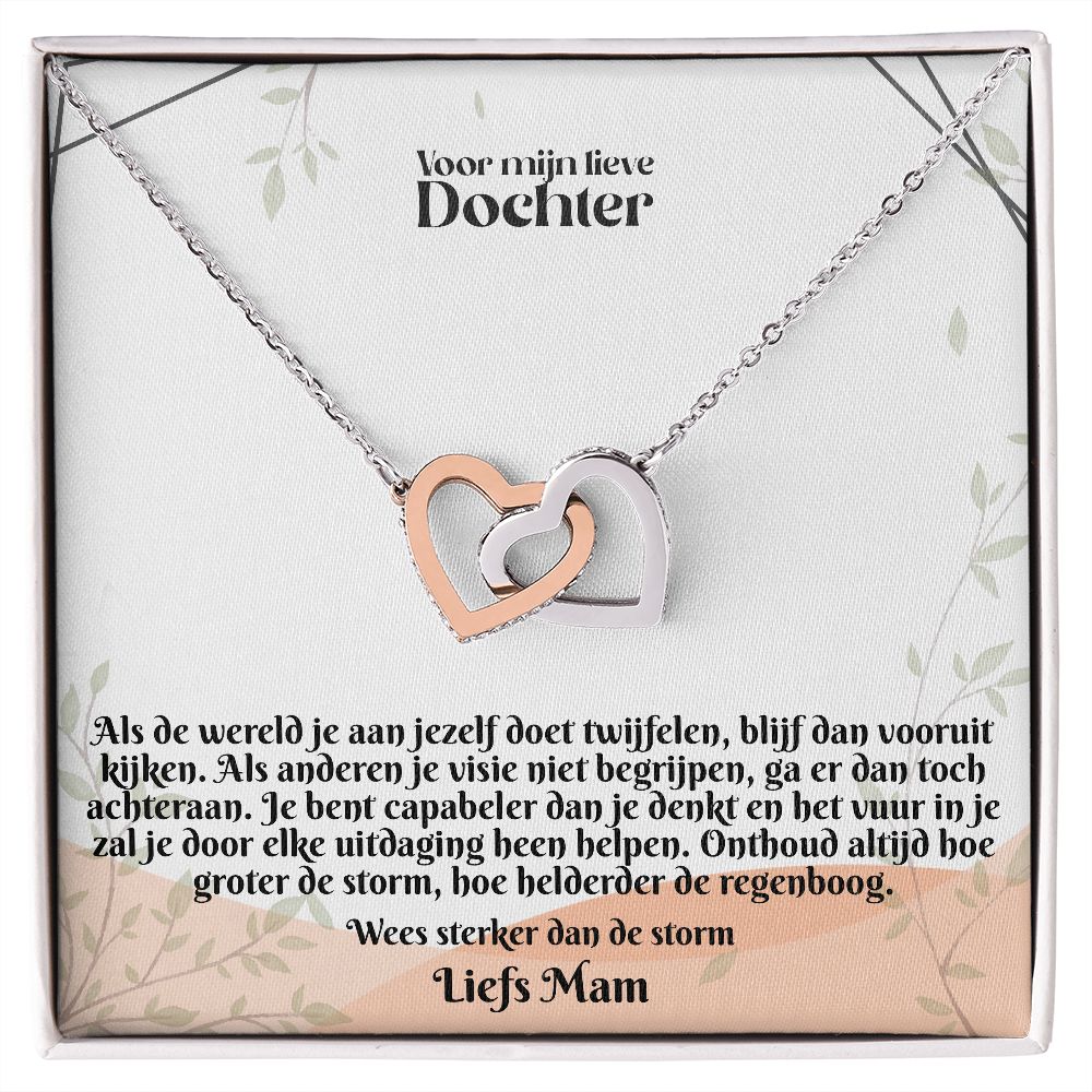 Voor mijn lieve Dochter | Liefs Mam | Wees Sterker Dan de Storm | In Elkaar Grijpende Hart Ketting