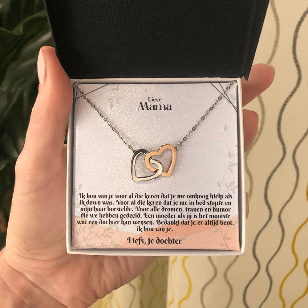 Lieve Mama | Liefs, je dochter | Ik Hou Van Je | In Elkaar Grijpende Hart Ketting