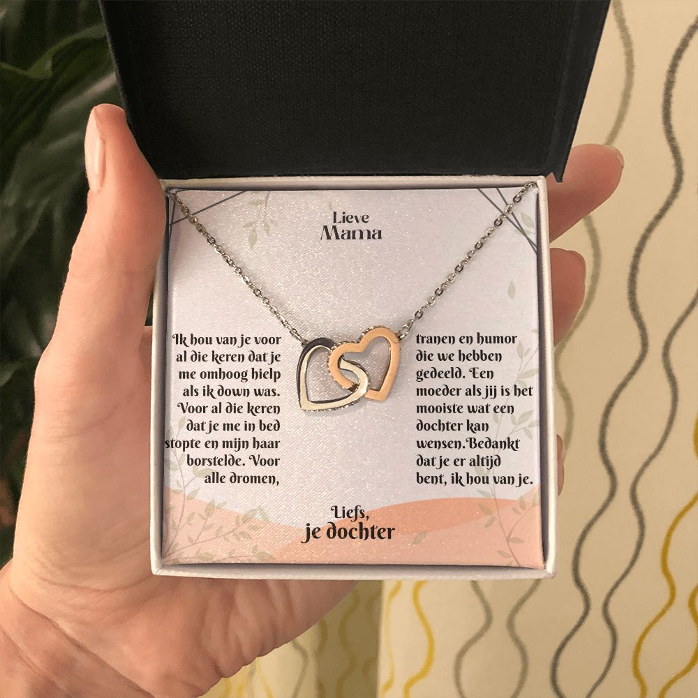Lieve Mama | Liefs, je dochter | Ik hou van je | In Elkaar Grijpende Hart Ketting