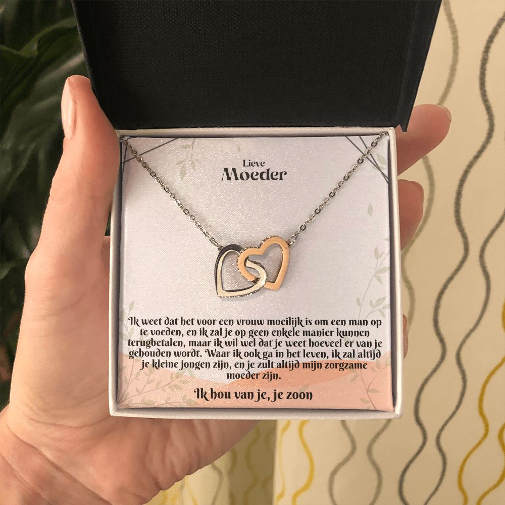 Lieve Moeder | Ik hou van je, je zoon | Zorgzame moeder zijn | In Elkaar Grijpende Hart Ketting