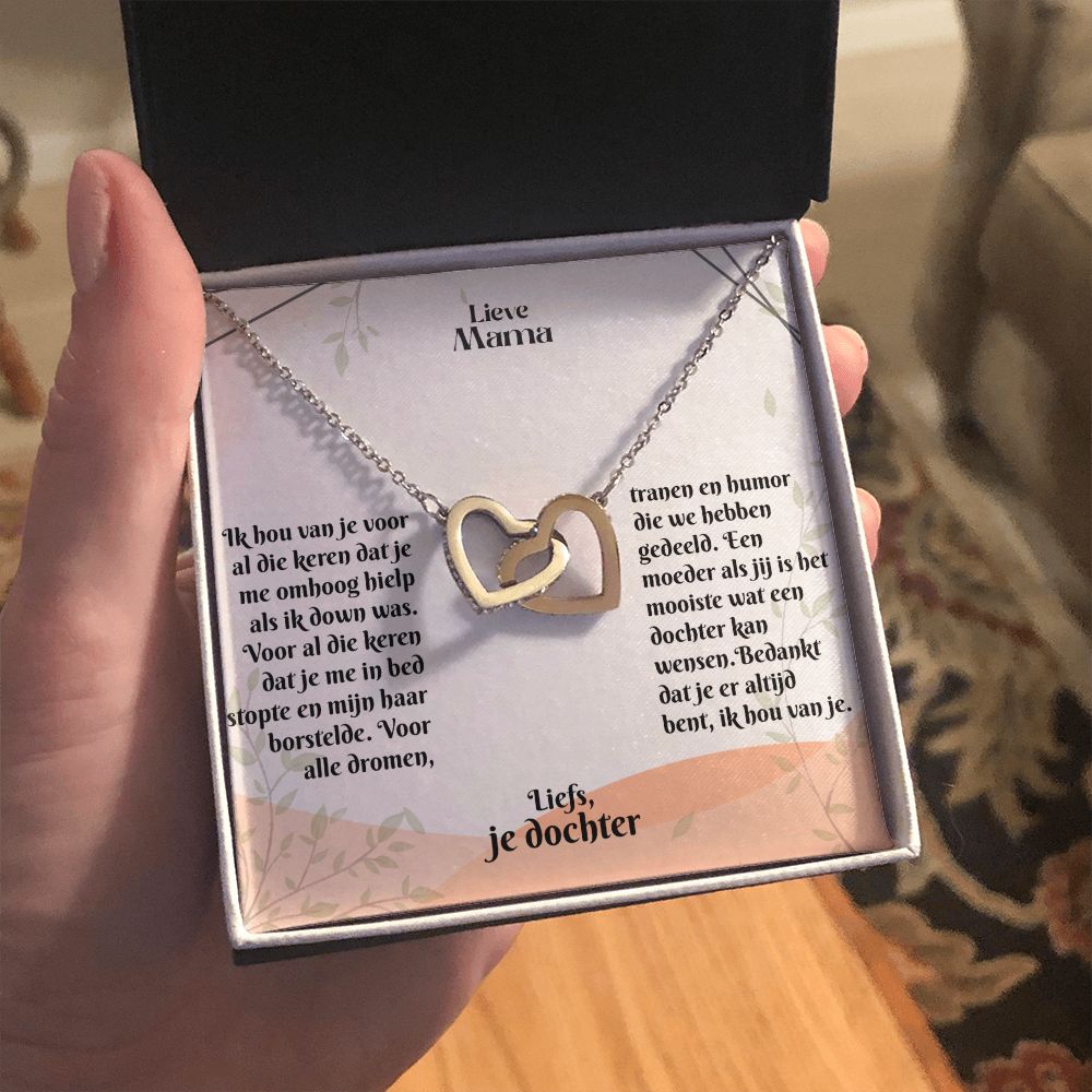 Lieve Mama | Liefs, je dochter | Ik hou van je | In Elkaar Grijpende Hart Ketting