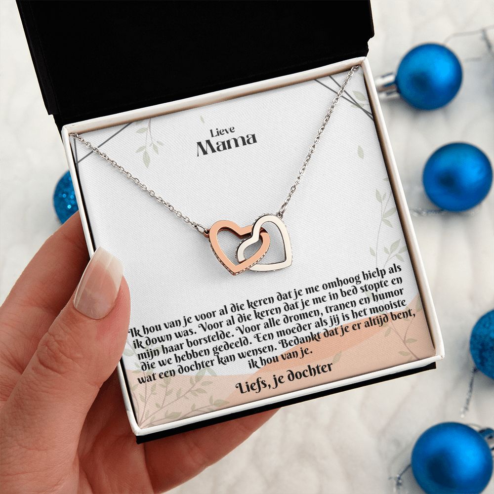 Lieve Mama | Liefs, je dochter | Ik Hou Van Je | In Elkaar Grijpende Hart Ketting