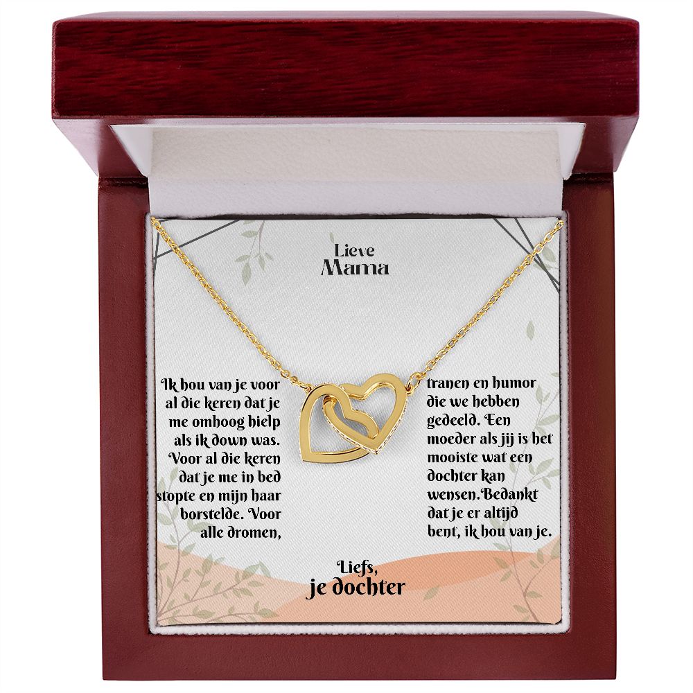 Lieve Mama | Liefs, je dochter | Ik hou van je | In Elkaar Grijpende Hart Ketting