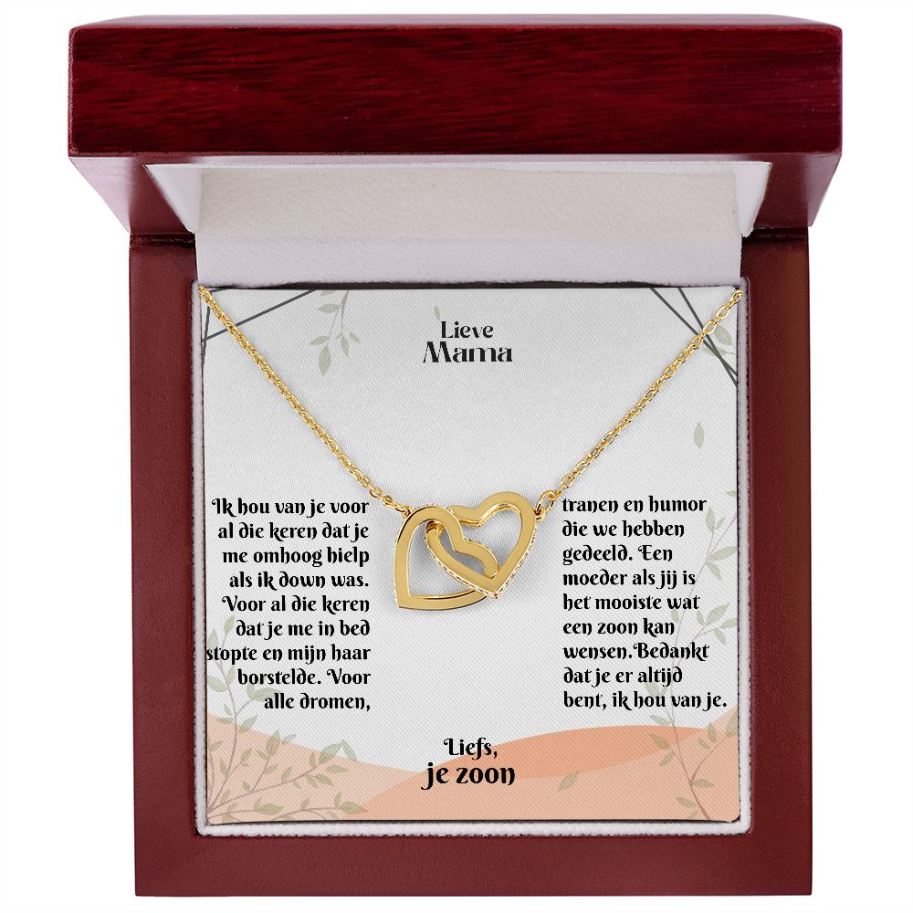 Lieve Mama | Liefs, je zoon | Ik hou van je | In Elkaar Grijpende Hart Ketting
