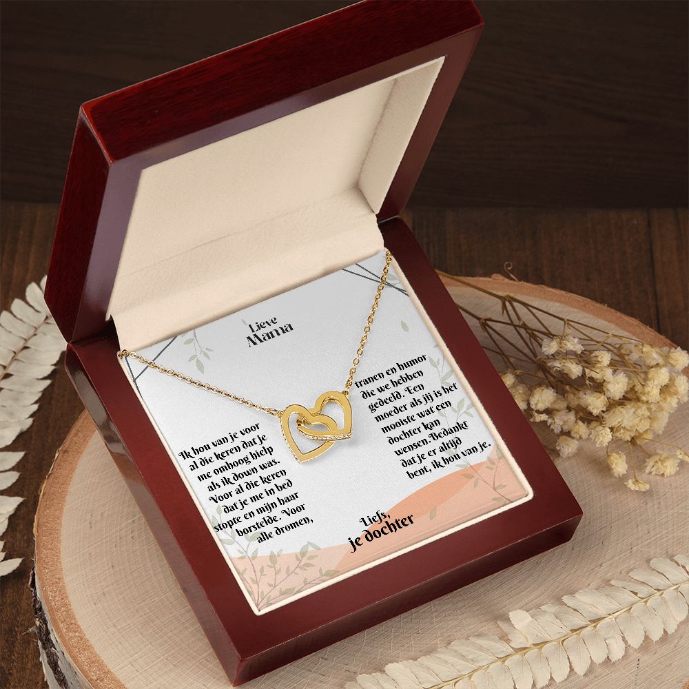 Lieve Mama | Liefs, je dochter | Ik hou van je | In Elkaar Grijpende Hart Ketting