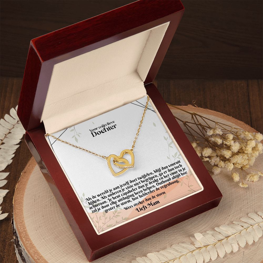 Voor mijn lieve Dochter | Liefs Mam | Wees Sterker Dan de Storm | In Elkaar Grijpende Hart Ketting