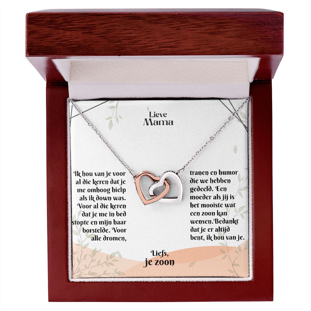 Lieve Mama | Liefs, je zoon | Ik hou van je | In Elkaar Grijpende Hart Ketting