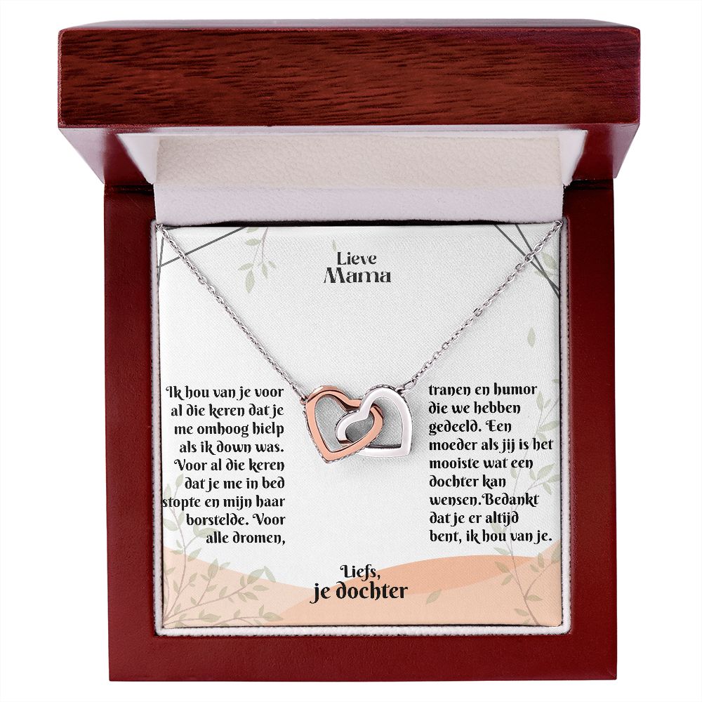 Lieve Mama | Liefs, je dochter | Ik hou van je | In Elkaar Grijpende Hart Ketting