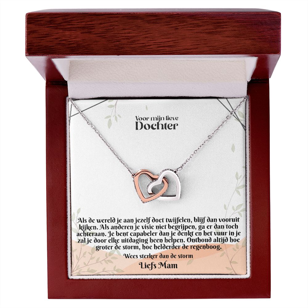 Voor mijn lieve Dochter | Liefs Mam | Wees Sterker Dan de Storm | In Elkaar Grijpende Hart Ketting