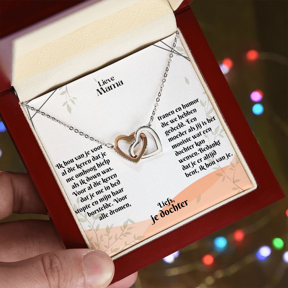 Lieve Mama | Liefs, je dochter | Ik hou van je | In Elkaar Grijpende Hart Ketting