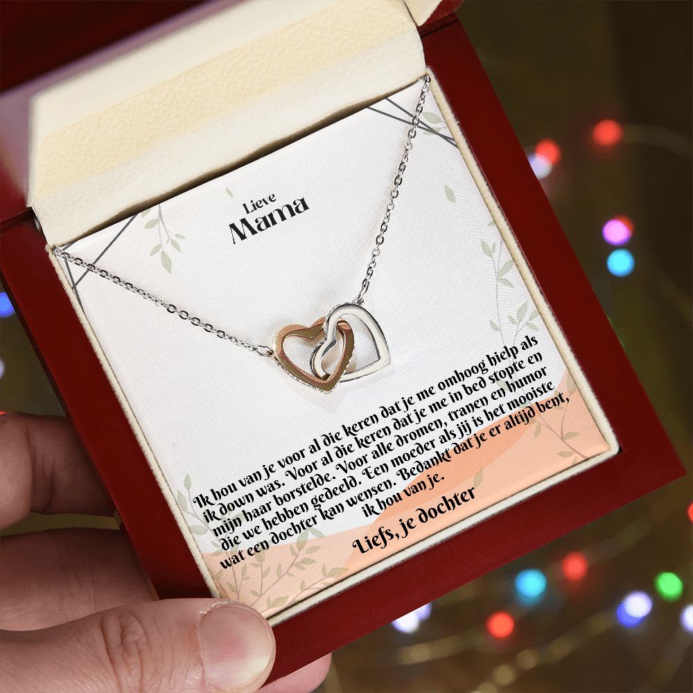 Lieve Mama | Liefs, je dochter | Ik Hou Van Je | In Elkaar Grijpende Hart Ketting