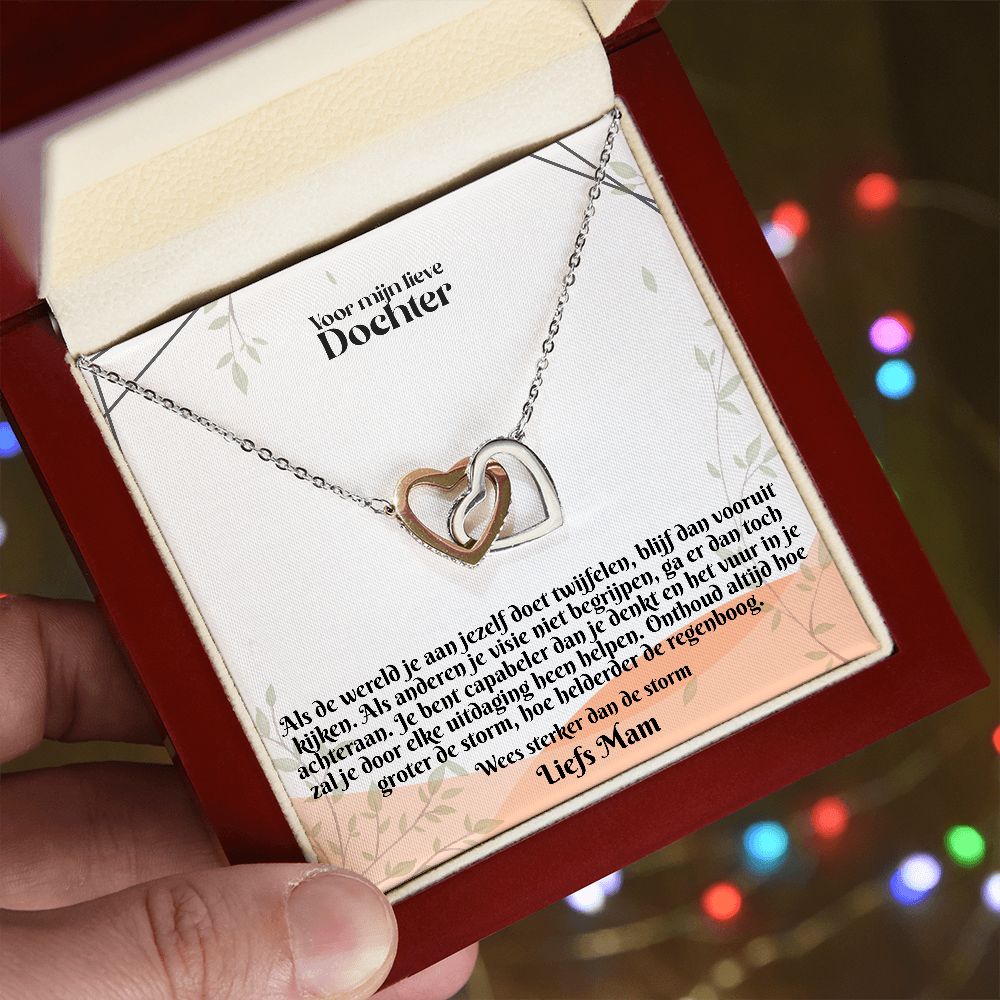 Voor mijn lieve Dochter | Liefs Mam | Wees Sterker Dan de Storm | In Elkaar Grijpende Hart Ketting