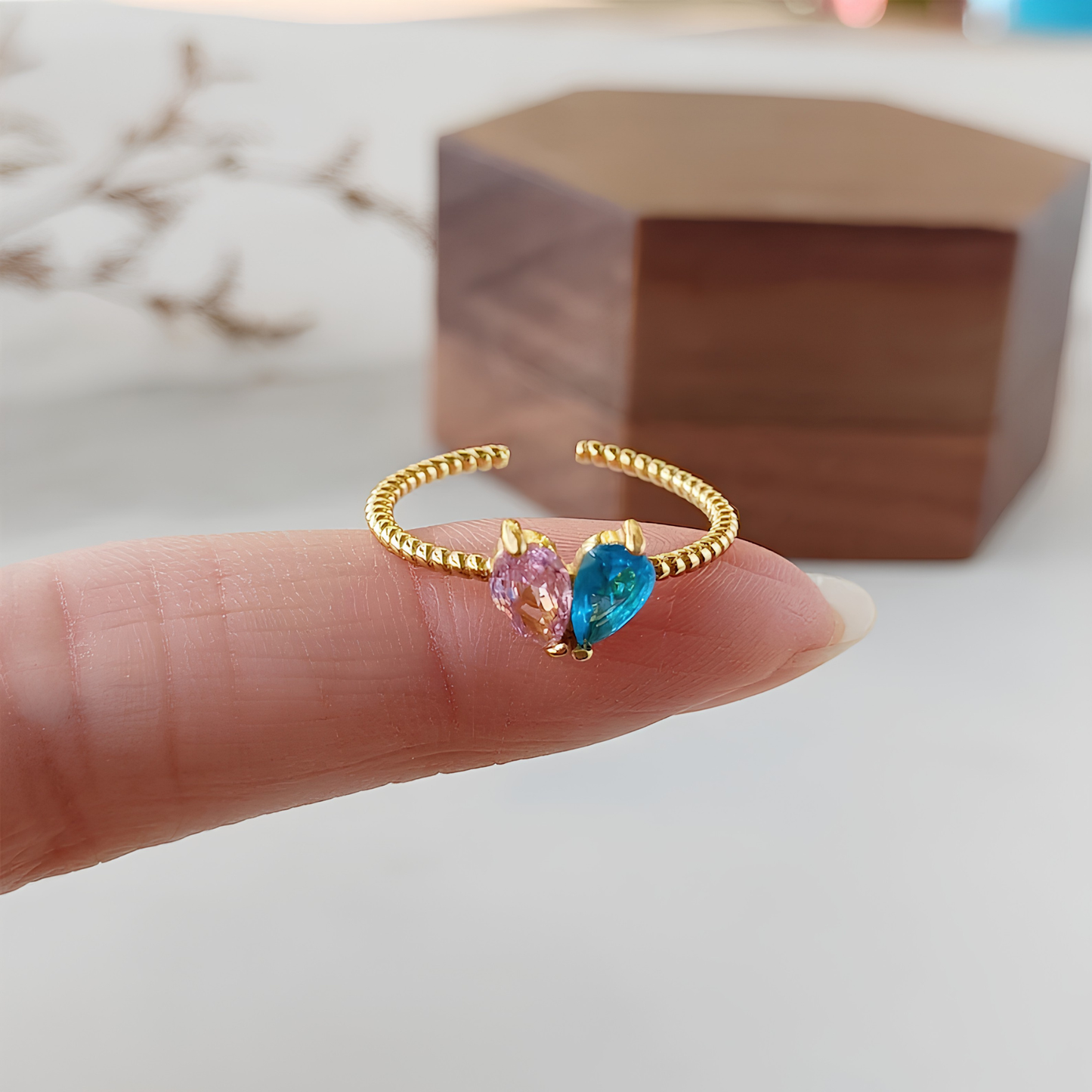 Gepersonaliseerde Hart Geboortesteen Ring