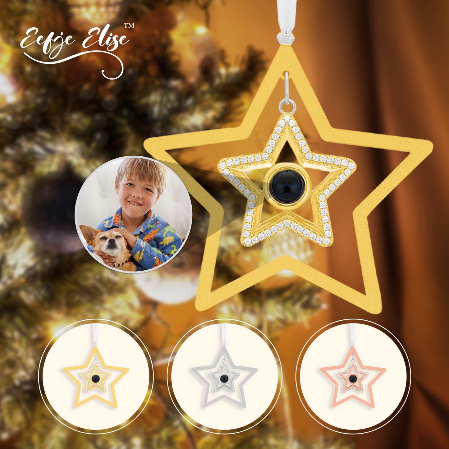 Gepersonaliseerde Ster Foto Projectie Kersthanger