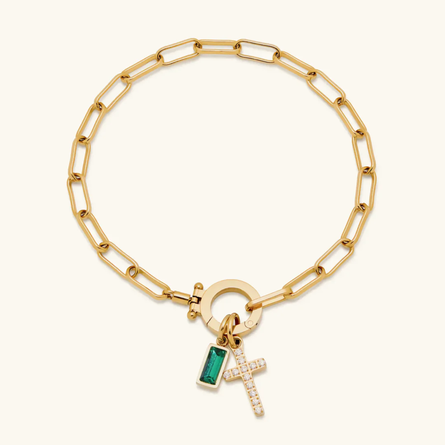 Geboortesteen Kruis Bedel Schakel Armband