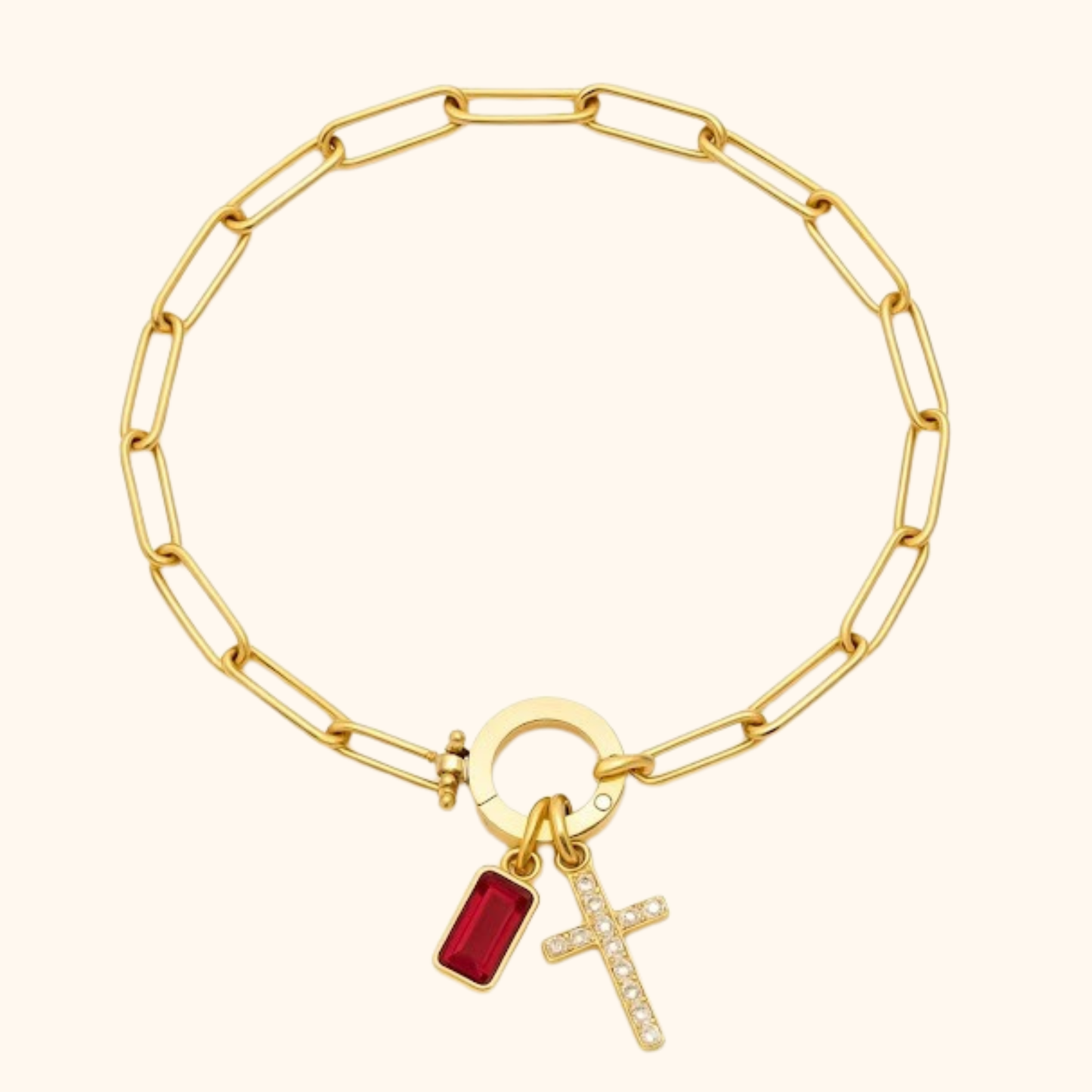 Geboortesteen Kruis Bedel Schakel Armband