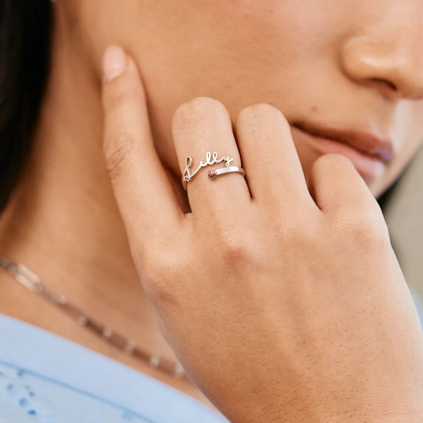 Gepersonaliseerde Geboortesteen Naam Ring