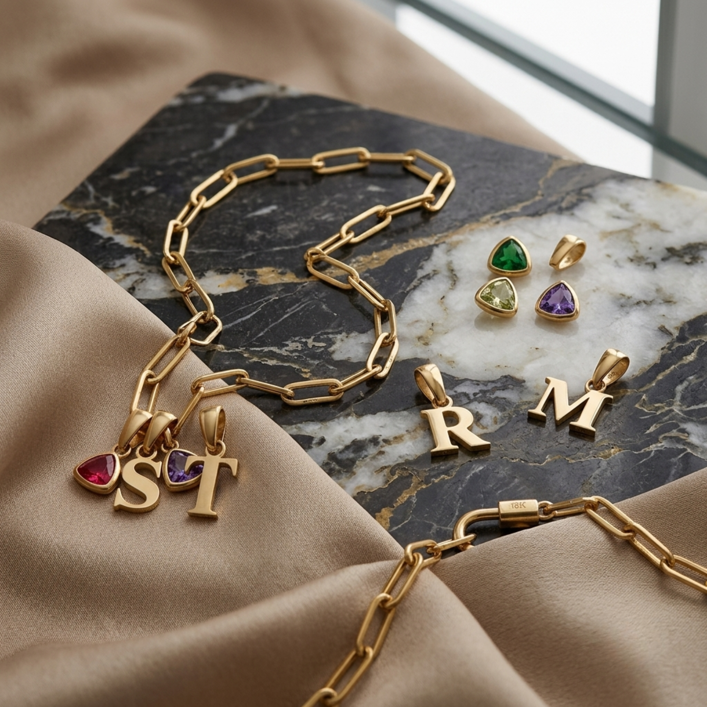 Gepersonaliseerde Initiaal Geboortesteen Slot Ketting