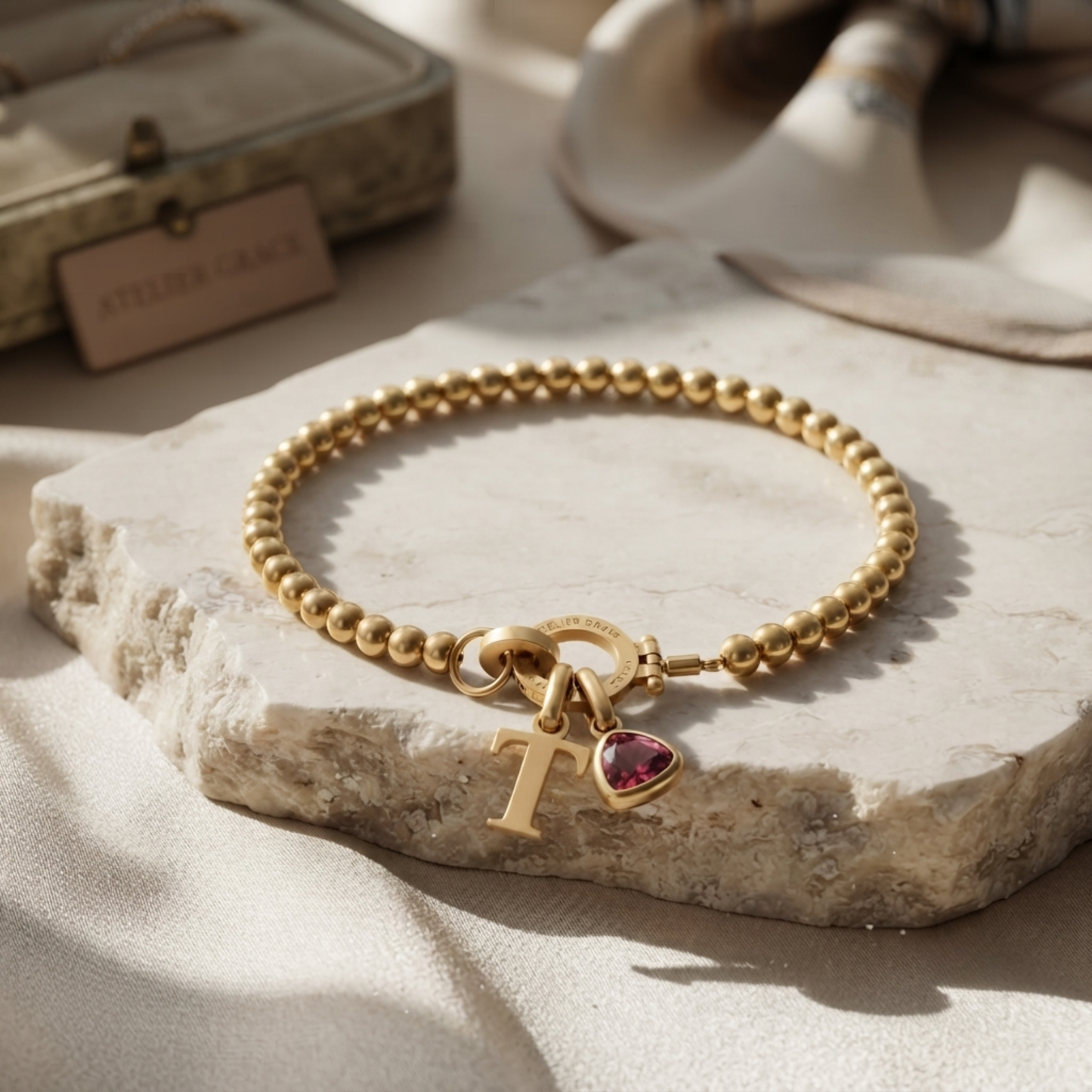 Gepersonaliseerde Initiaal Geboortesteen Kralen Armband