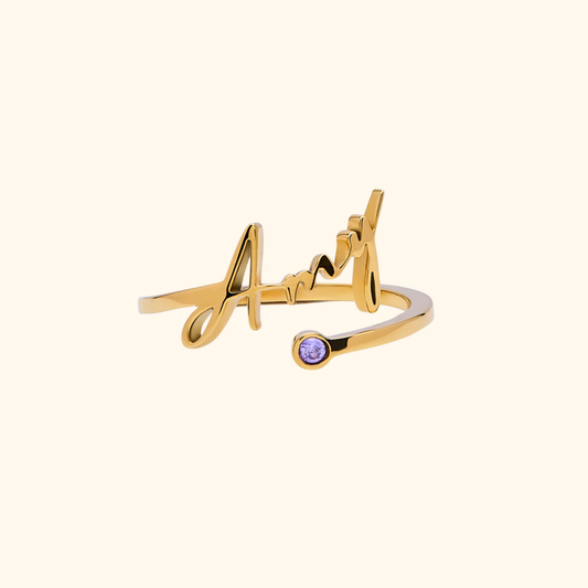 Gepersonaliseerde Geboortesteen Naam Ring