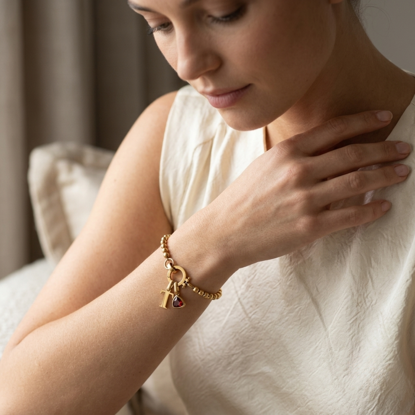 Gepersonaliseerde Initiaal Geboortesteen Kralen Armband