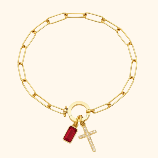 Geboortesteen Kruis Bedel Schakel Armband