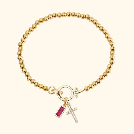 Kralen Geboortesteen Kruis Bedel Armband