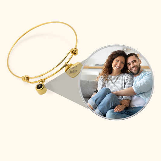 Photo projection bracelet with name charm