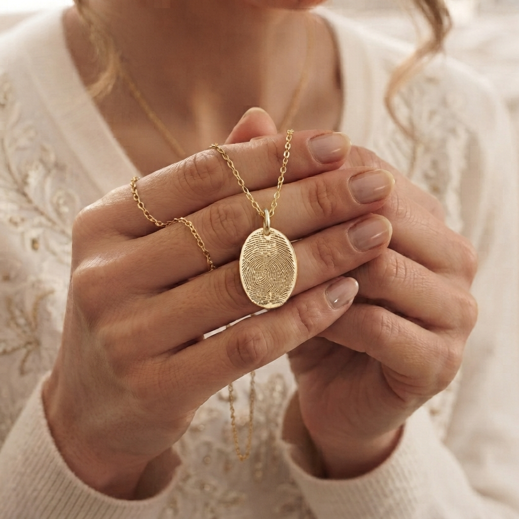 Gepersonaliseerde Gegraveerde Vingerafdruk Ketting