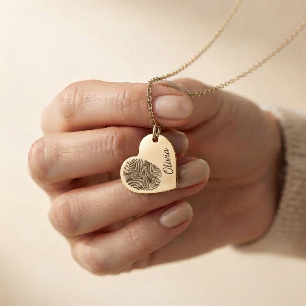 Gepersonaliseerde Hart Vingerafdruk Ketting