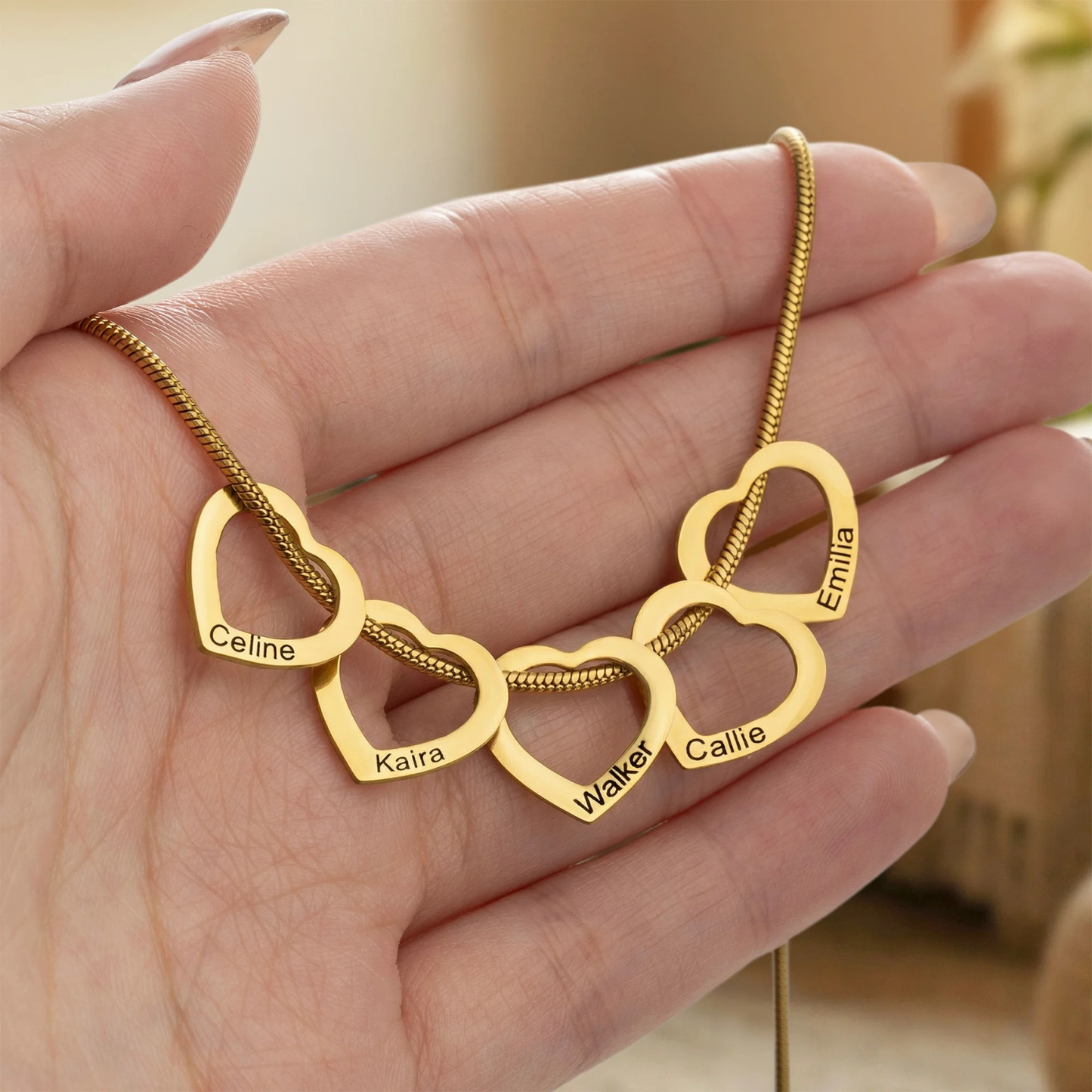 Custom Gegraveerde Familie Hart Ketting