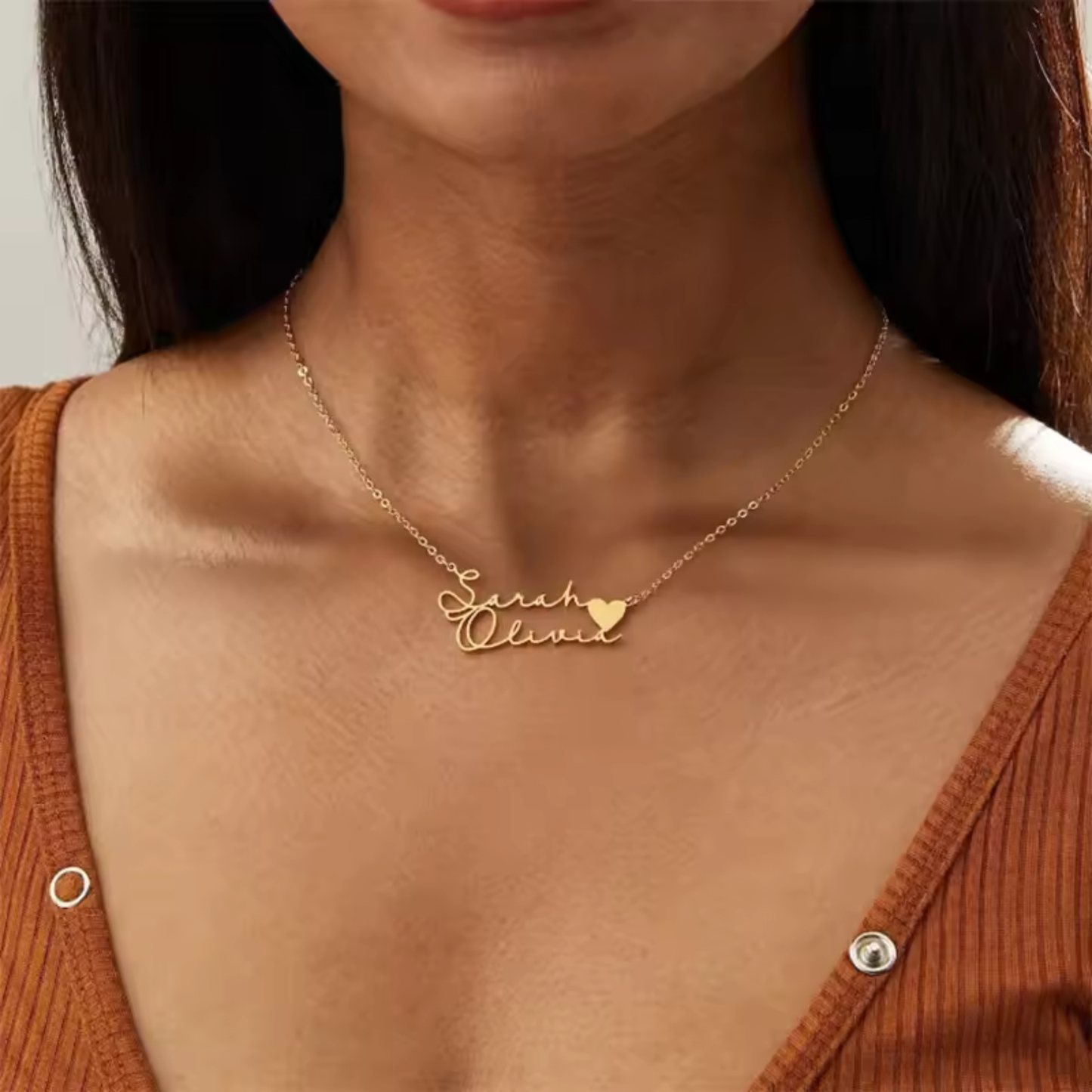 Gepersonaliseerde Twee Namen Hart Ketting