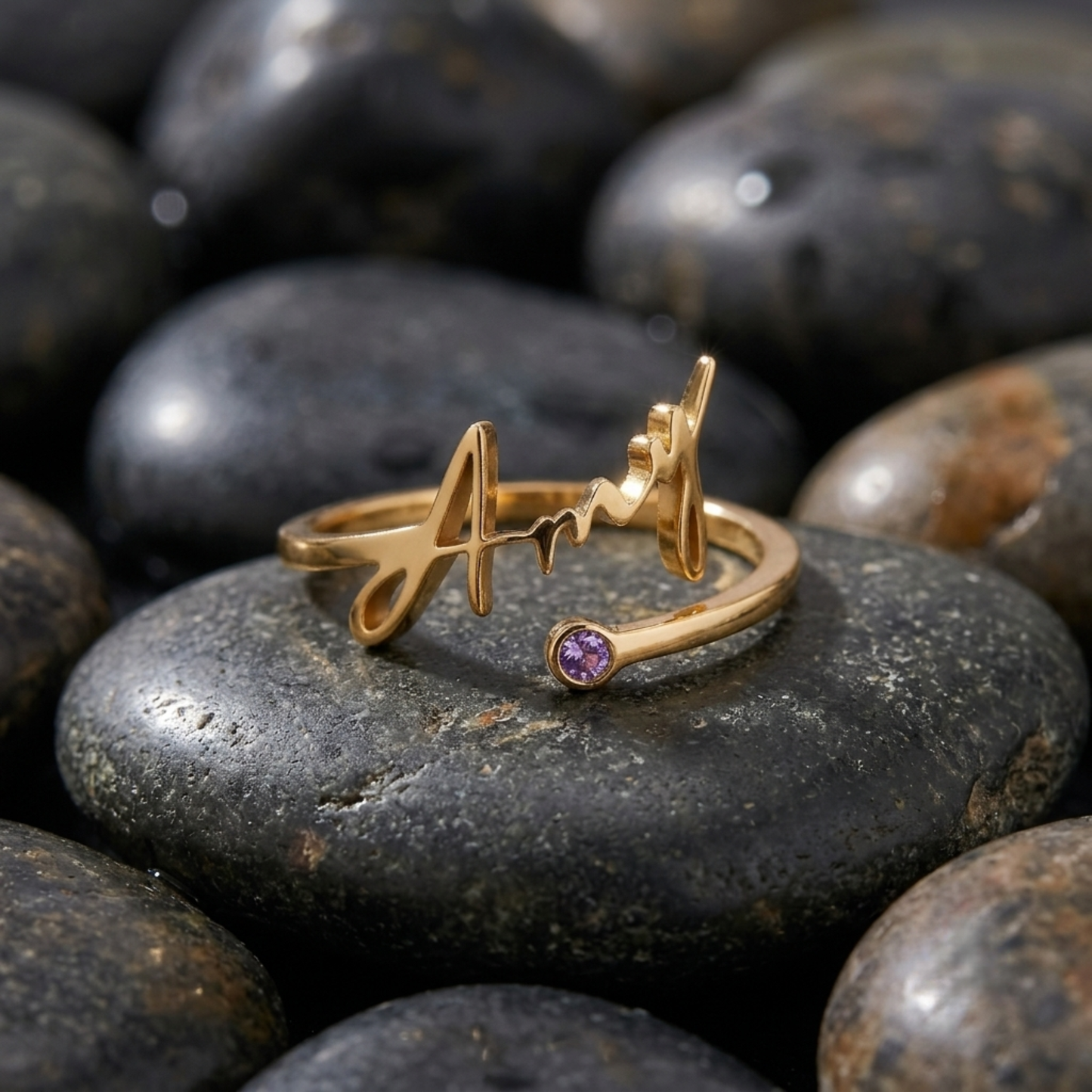 Gepersonaliseerde Geboortesteen Naam Ring