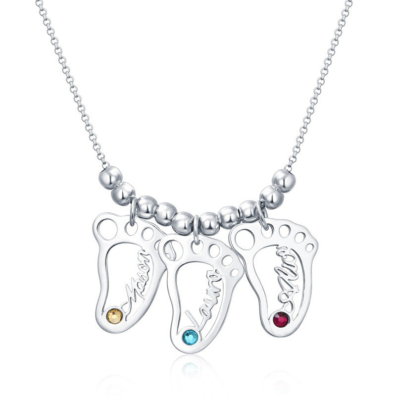 Baby Footprint Birthstone Necklace